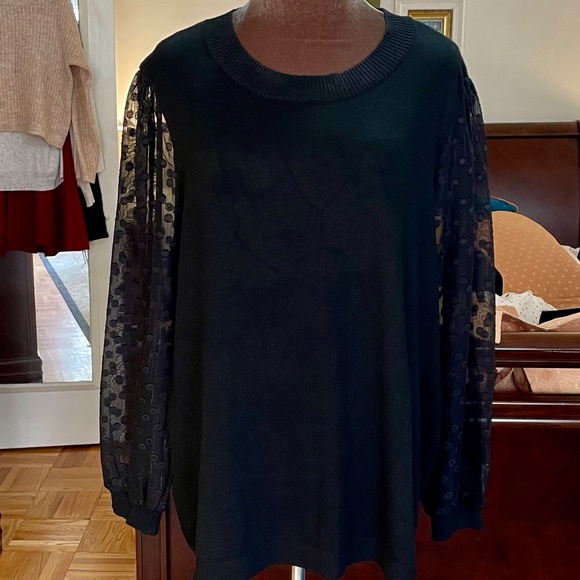🛍️FREE w/$15☀️ 89th + Madison Sweater with Sheer Swiss Dot Sleeves - Picture 2 of 7